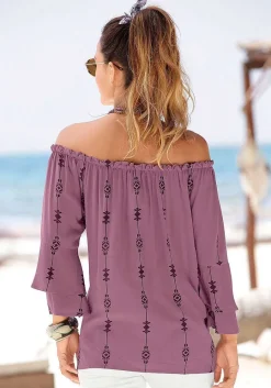 LASCANA Long Sleeve Tops-Printed Off Shoulder Top