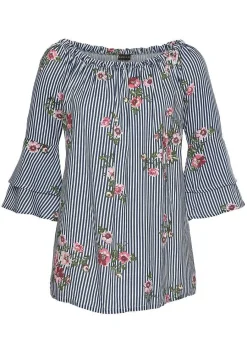 LASCANA Long Sleeve Tops-Printed Off Shoulder Top