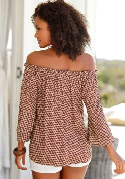 LASCANA Long Sleeve Tops-Printed Off Shoulder Top