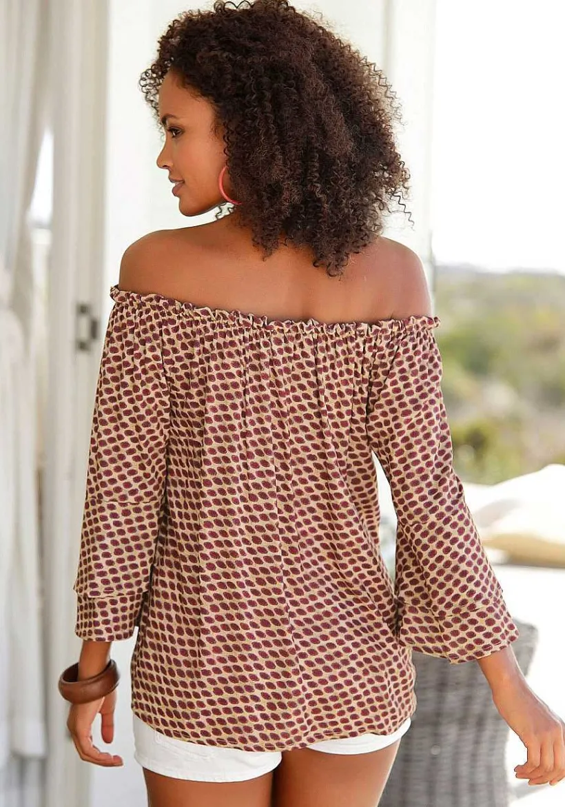 LASCANA Long Sleeve Tops-Printed Off Shoulder Top