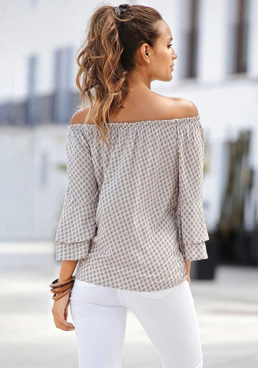LASCANA Long Sleeve Tops-Printed Off Shoulder Top
