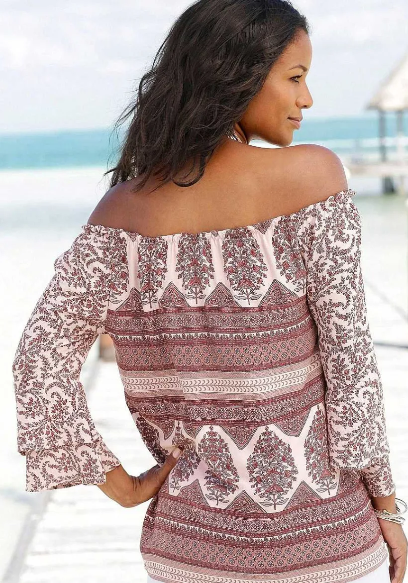LASCANA Long Sleeve Tops-Printed Off Shoulder Top