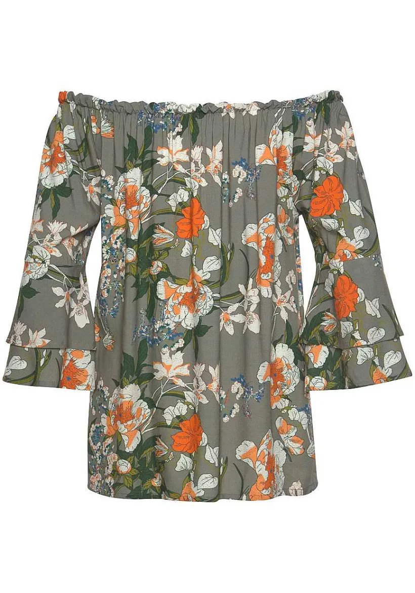 LASCANA Long Sleeve Tops-Printed Off Shoulder Top