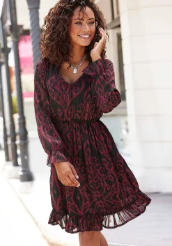 LASCANA Fall Dresses-Ruffle Detail V-Neck Dress