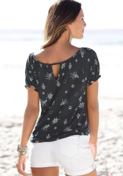 LASCANA Short Sleeve Tops-Ruffle Sleeve Print Top