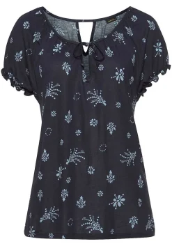 LASCANA Short Sleeve Tops-Ruffle Sleeve Print Top