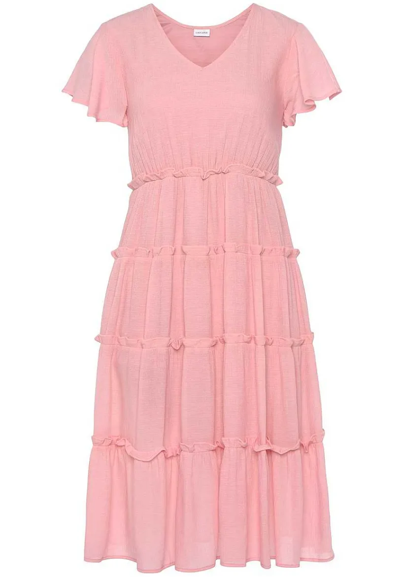 LASCANA Midi Dresses-Short Sleeve Tiered Dress