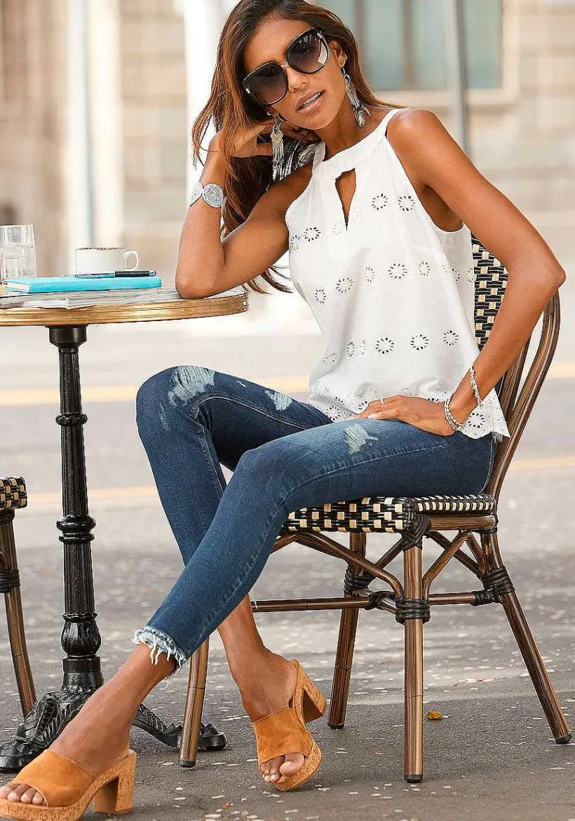 LASCANA Blouses-Sleeveless Eyelet Lace Blouse