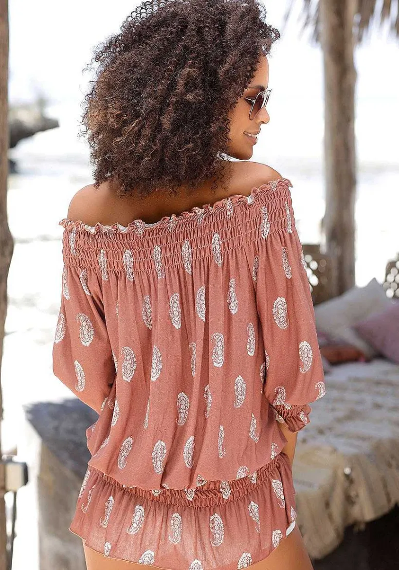 LASCANA Long Sleeve Tops-Smocked Carmen Top