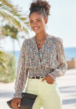 LASCANA Blouses-Smocked Floral Print Blouse