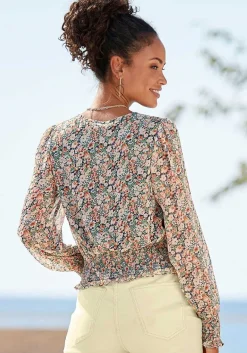 LASCANA Blouses-Smocked Floral Print Blouse