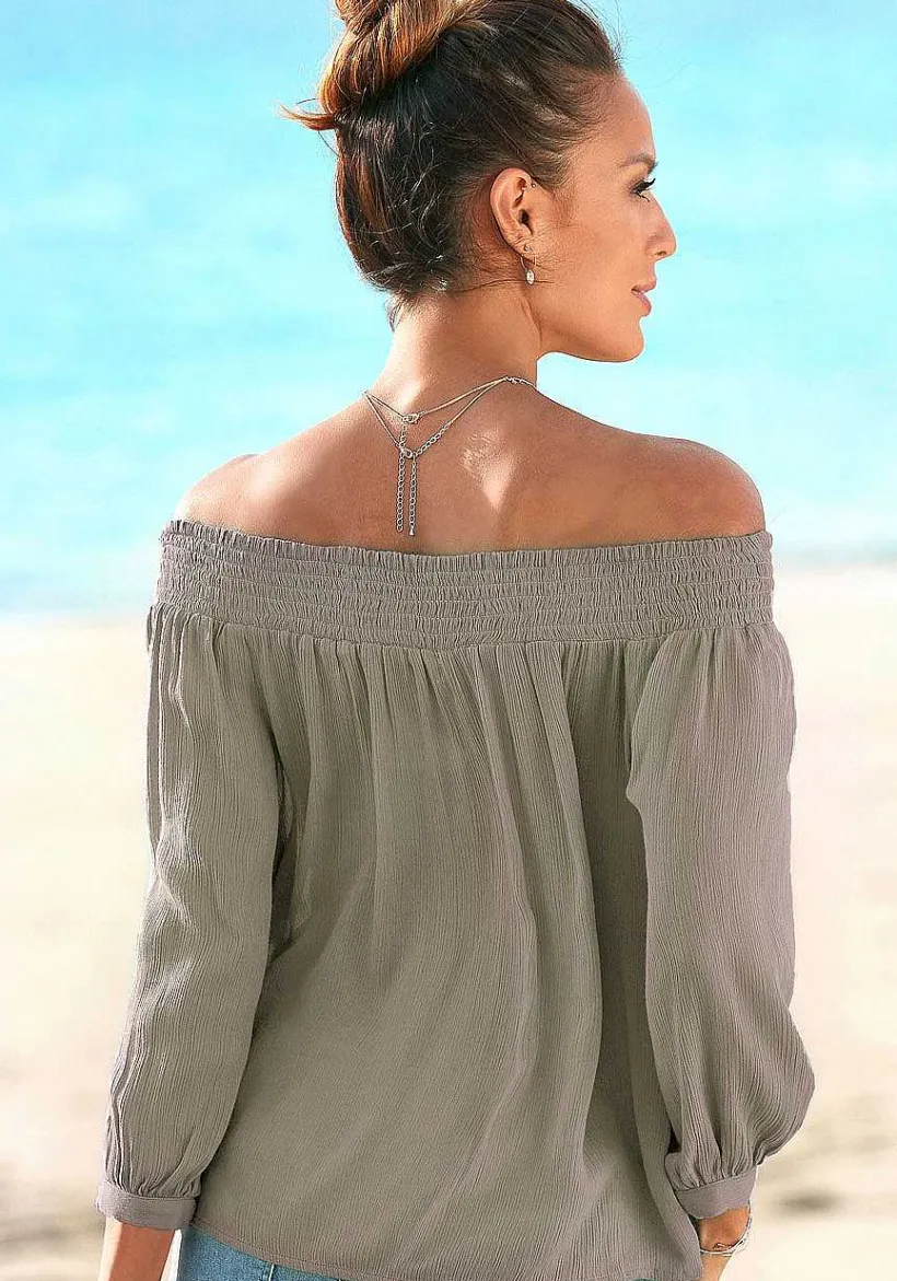 LASCANA Blouses-Smocked Off Shoulder Blouse