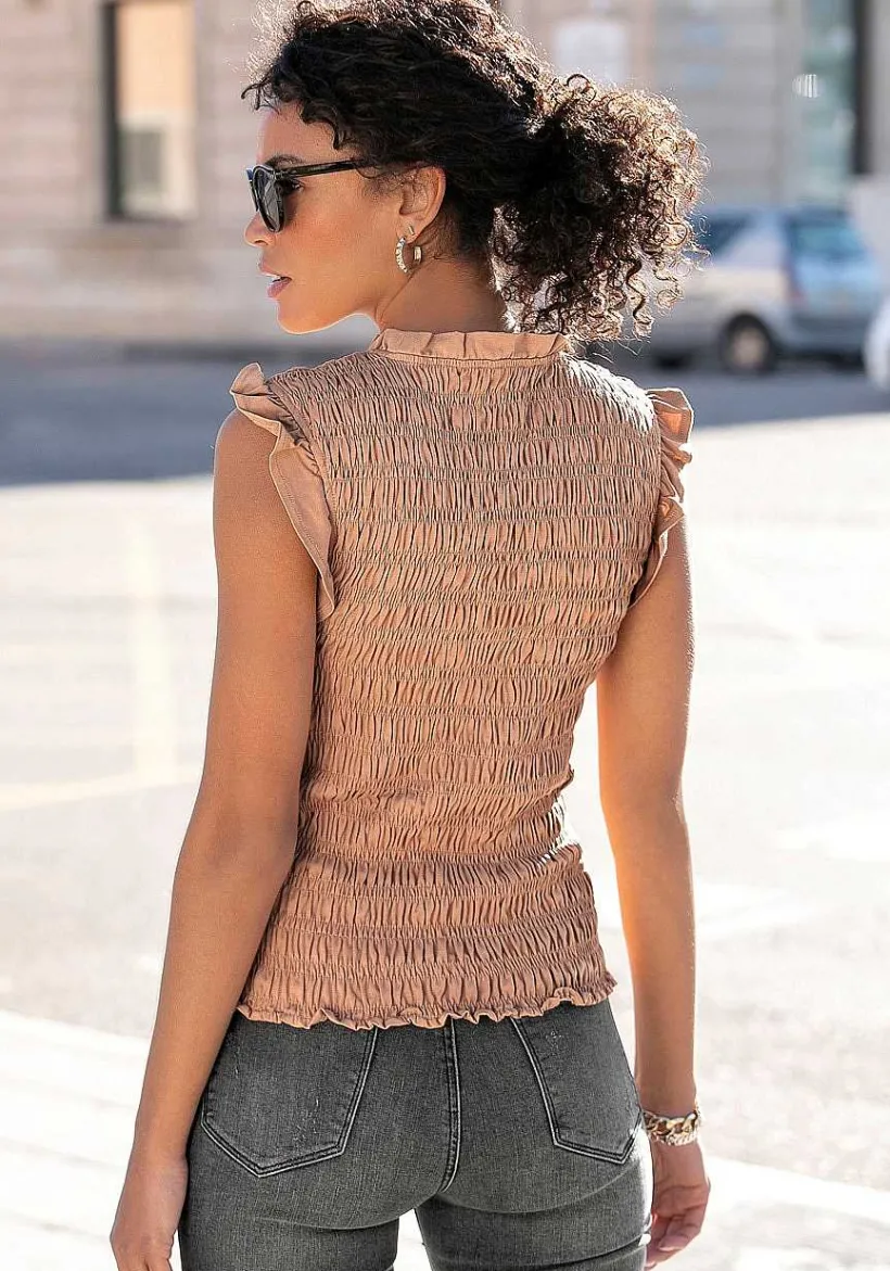 LASCANA Sleeveless Tops-Smocked Sleeveless Top