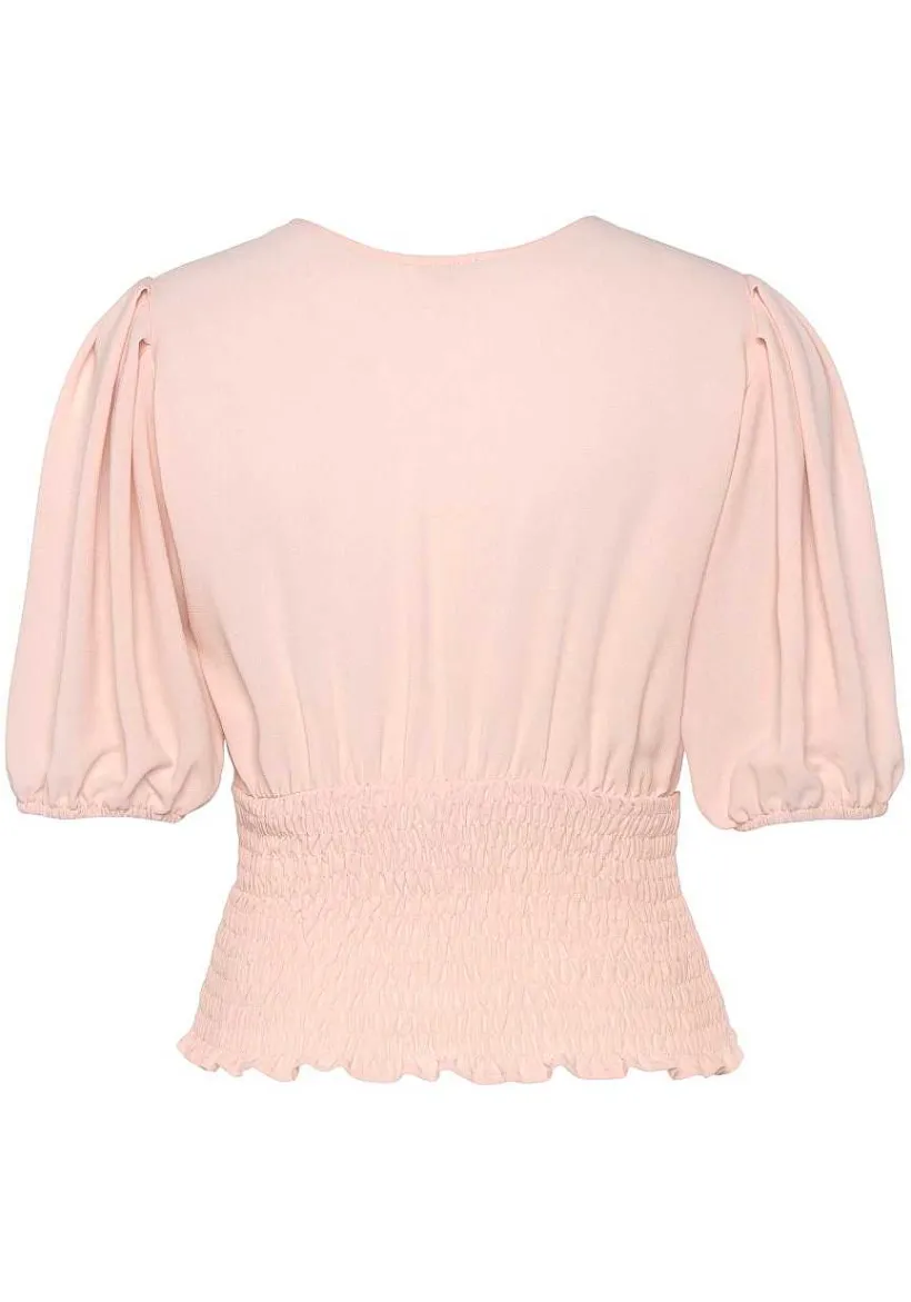 LASCANA Blouses-Smocked Waist Wrap Look Blouse
