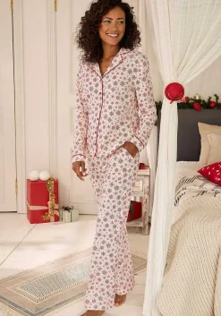 LASCANA Pajamas & Sets-Snowflake Button Down Pajama Shirt