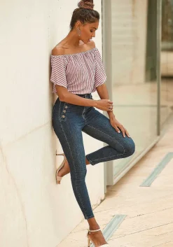 LASCANA Short Sleeve Tops-Striped Off Shoulder Top
