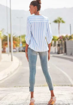 LASCANA Blouses-Striped Tab Sleeve Blouse