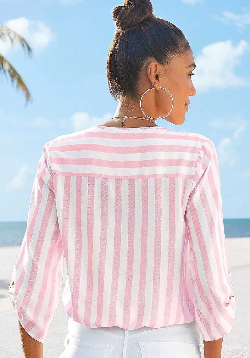 LASCANA Blouses-Striped Tab Sleeve Blouse