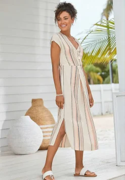 LASCANA Midi Dresses-Striped V-Neck Dress