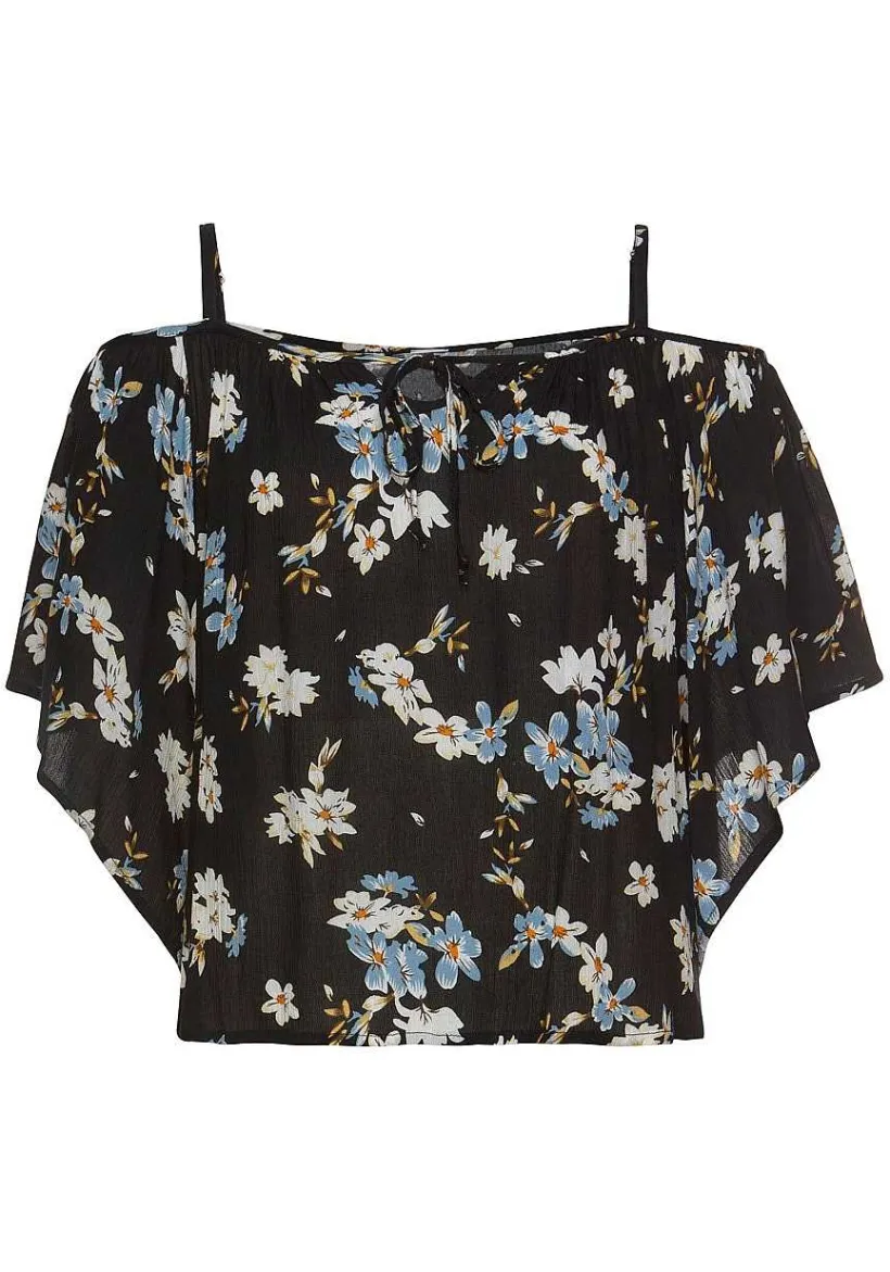 LASCANA Blouses-Tie Neck Cold Shoulder Blouse