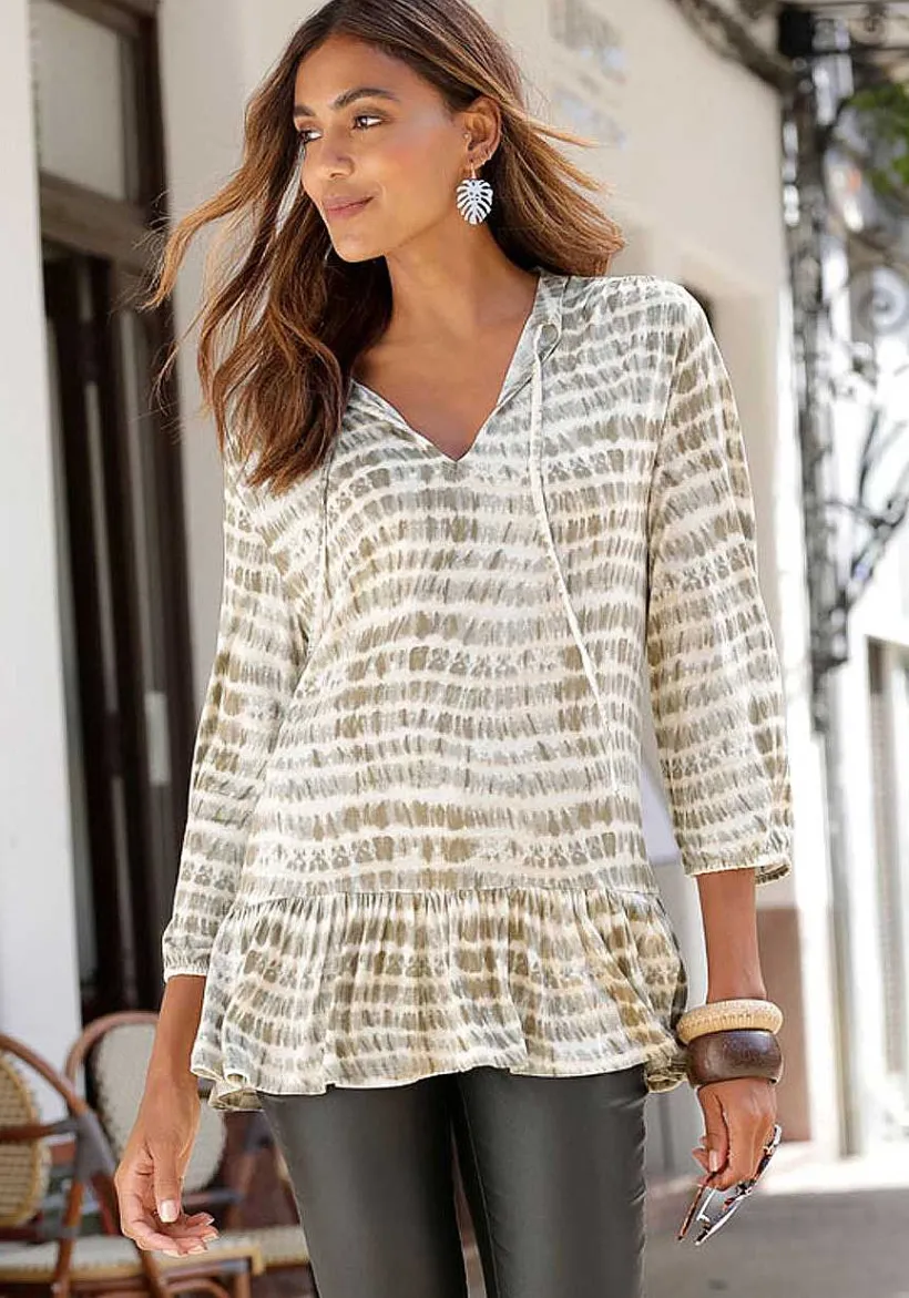 LASCANA Blouses-Tie Neck Print Blouse
