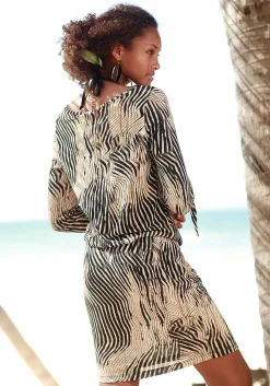 LASCANA Short Dresses-Tie Sleeve Print Dress