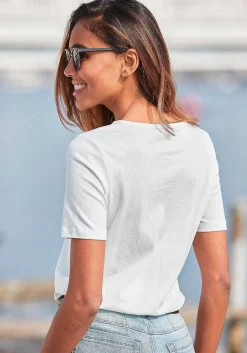 LASCANA Short Sleeve Tops-Twist Knot V-Neck Top