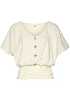 LASCANA Short Sleeve Tops-V-Neck Smocked Top