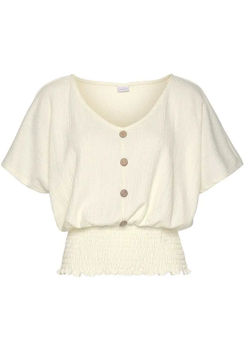 LASCANA Short Sleeve Tops-V-Neck Smocked Top
