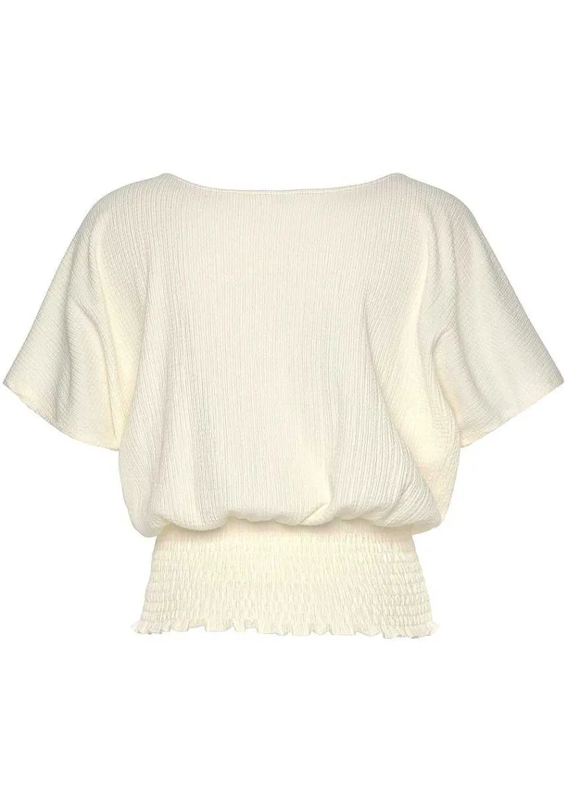 LASCANA Short Sleeve Tops-V-Neck Smocked Top