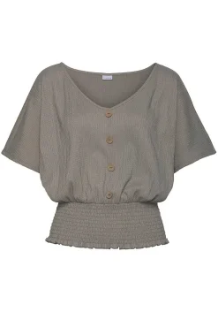 LASCANA Short Sleeve Tops-V-Neck Smocked Top