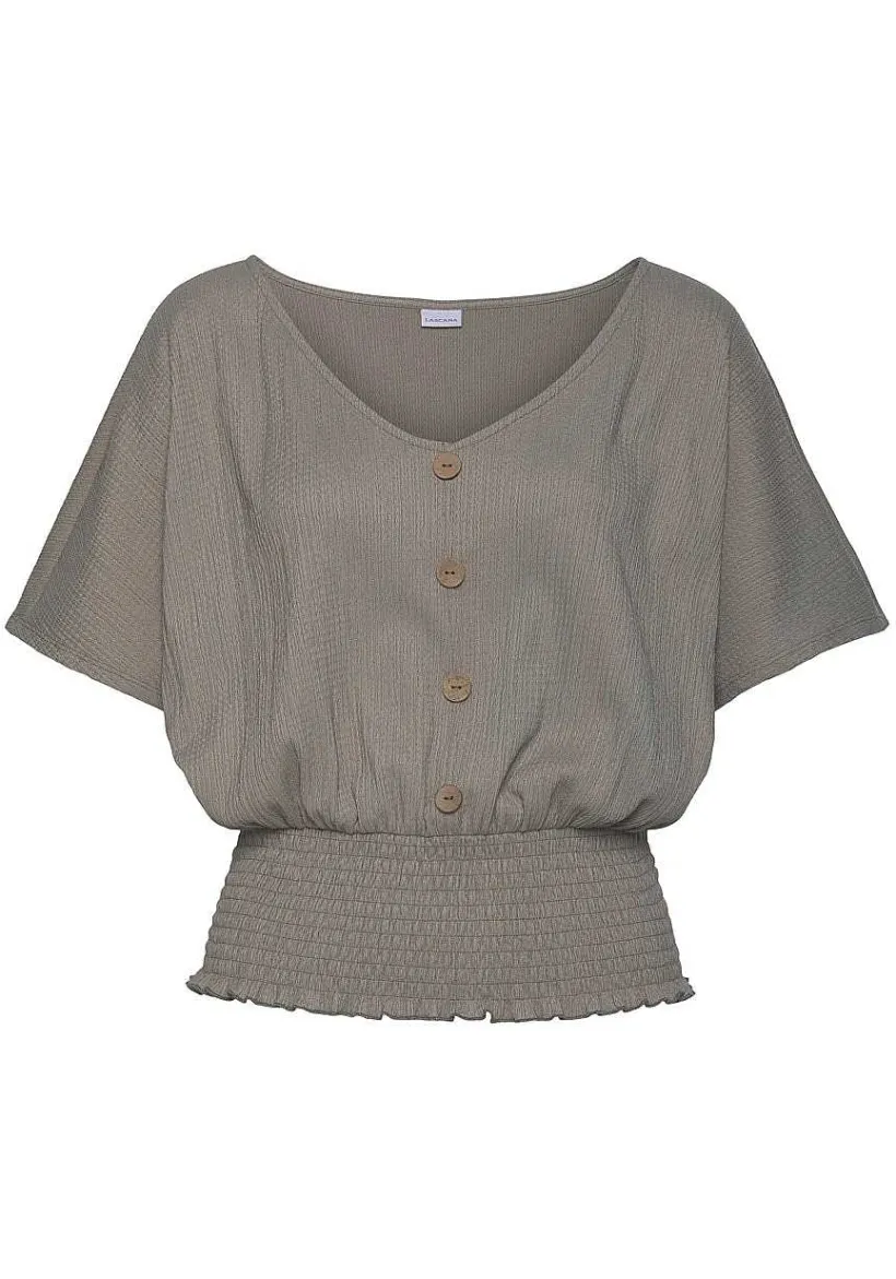 LASCANA Short Sleeve Tops-V-Neck Smocked Top