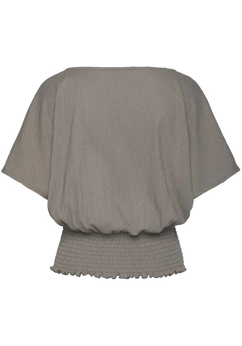 LASCANA Short Sleeve Tops-V-Neck Smocked Top