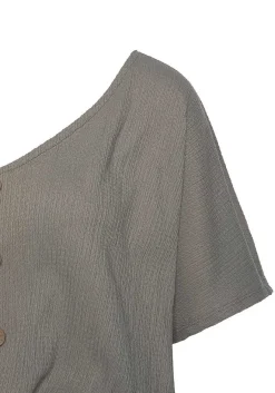 LASCANA Short Sleeve Tops-V-Neck Smocked Top