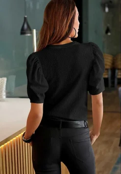 LASCANA Short Sleeve Tops-Waffle Knit Top
